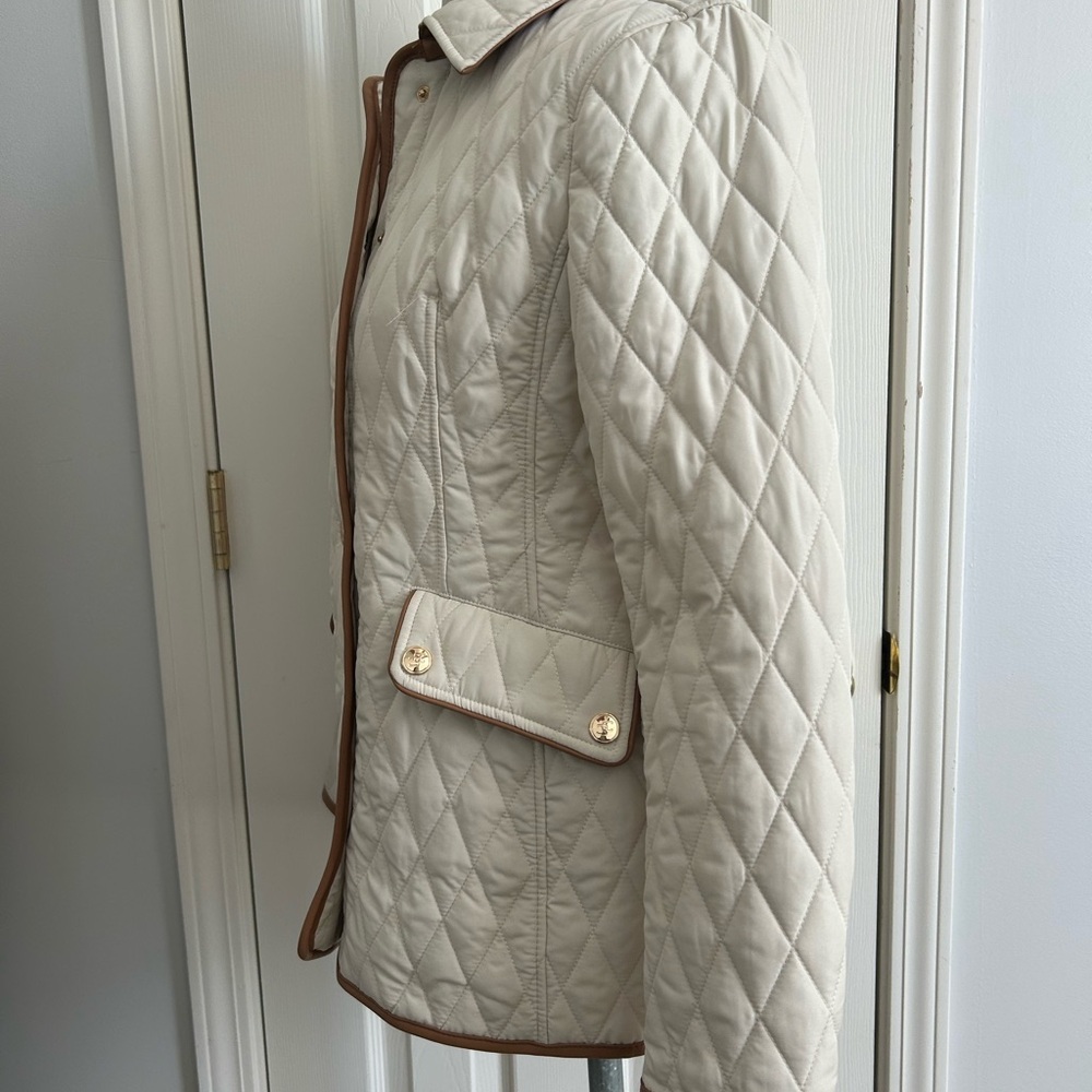 Chico's Cream and Brown Puffer Jacket with Quilted Design - Picture 4 of 7